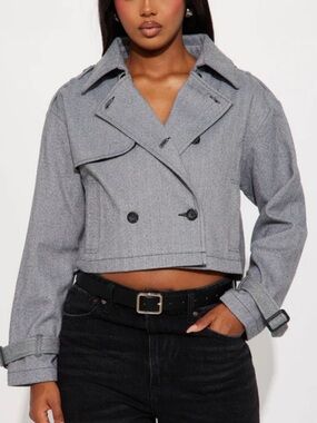 Plaid Cropped Trench Coat Jacket